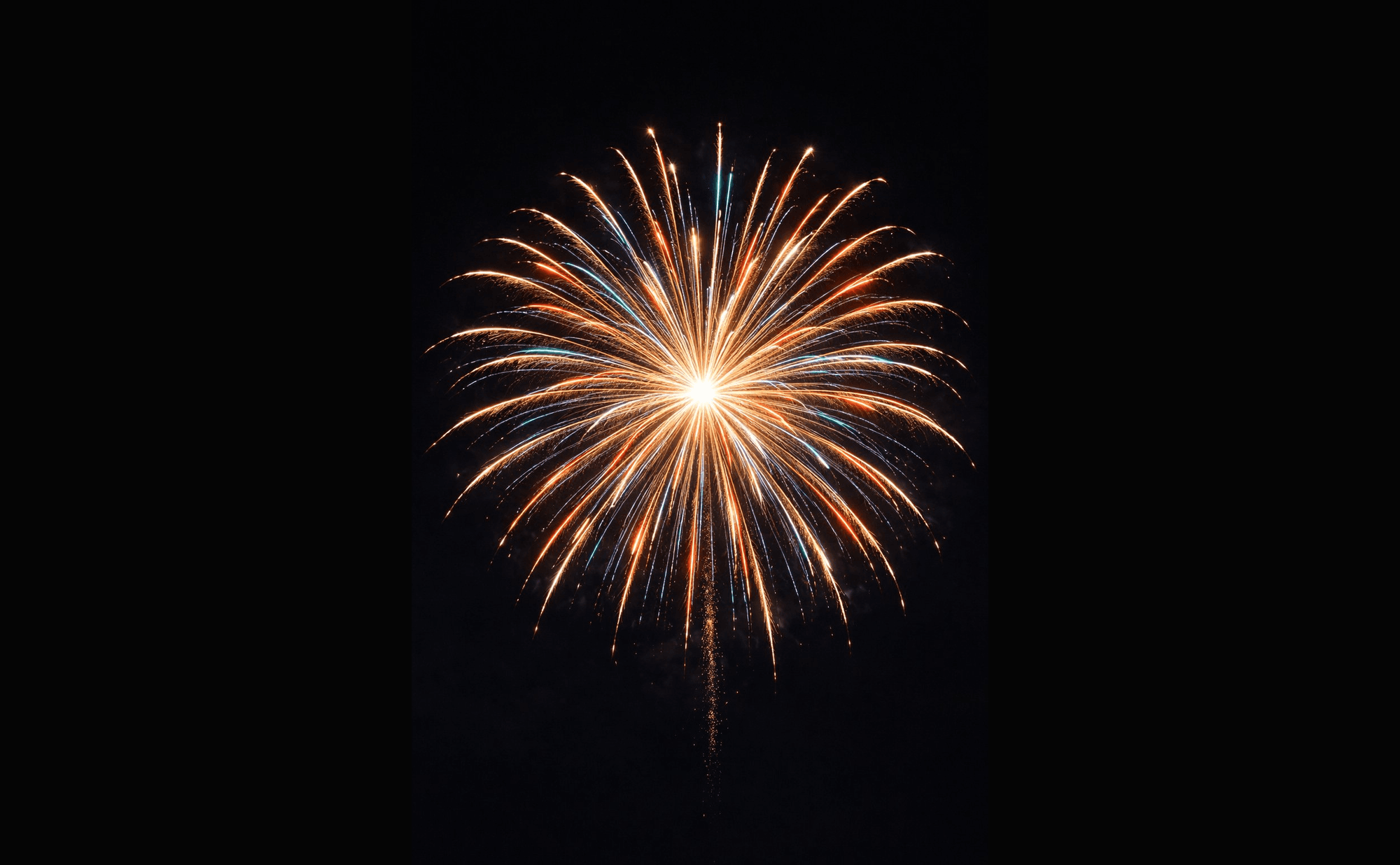 Firework bursting in the night sky with symmetric radial streaks