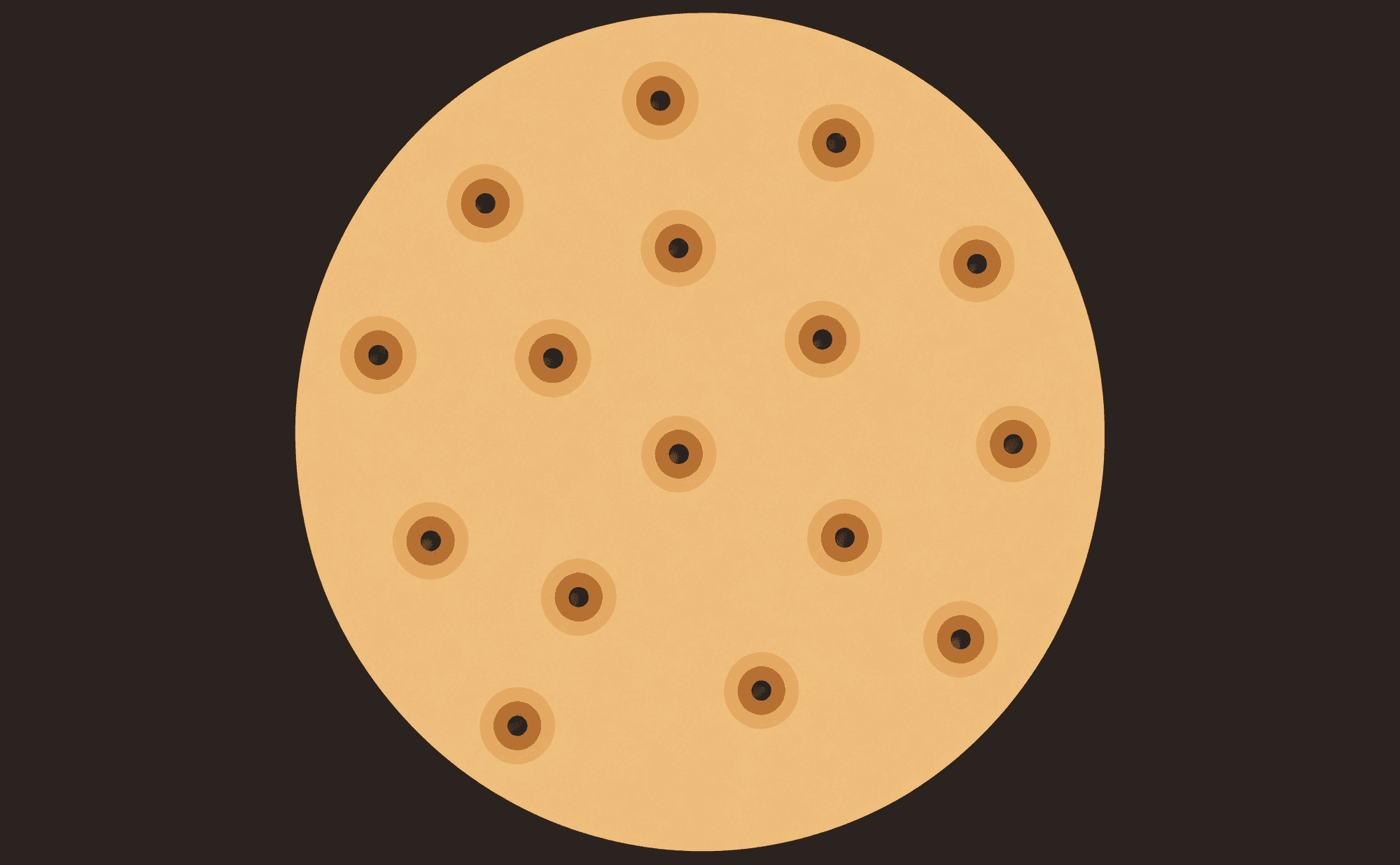 Dermoscopic illustration showing follicular openings each surrounded by concentric rings of colour, creating a target or bullseye appearance